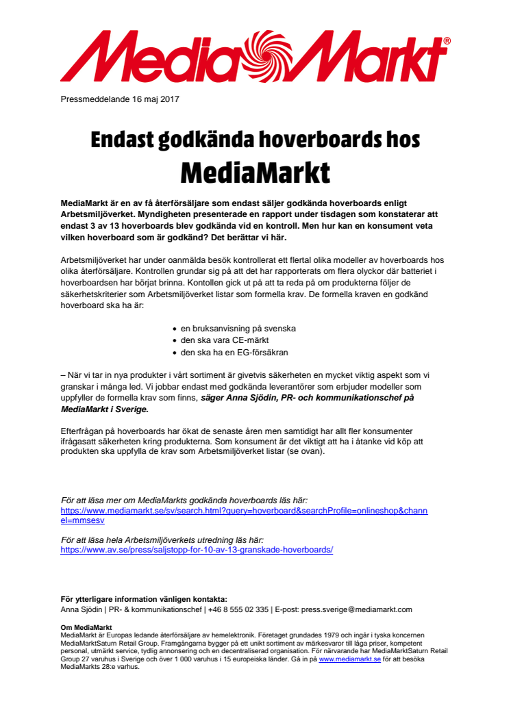 Endast godkända hoverboards hos MediaMarkt