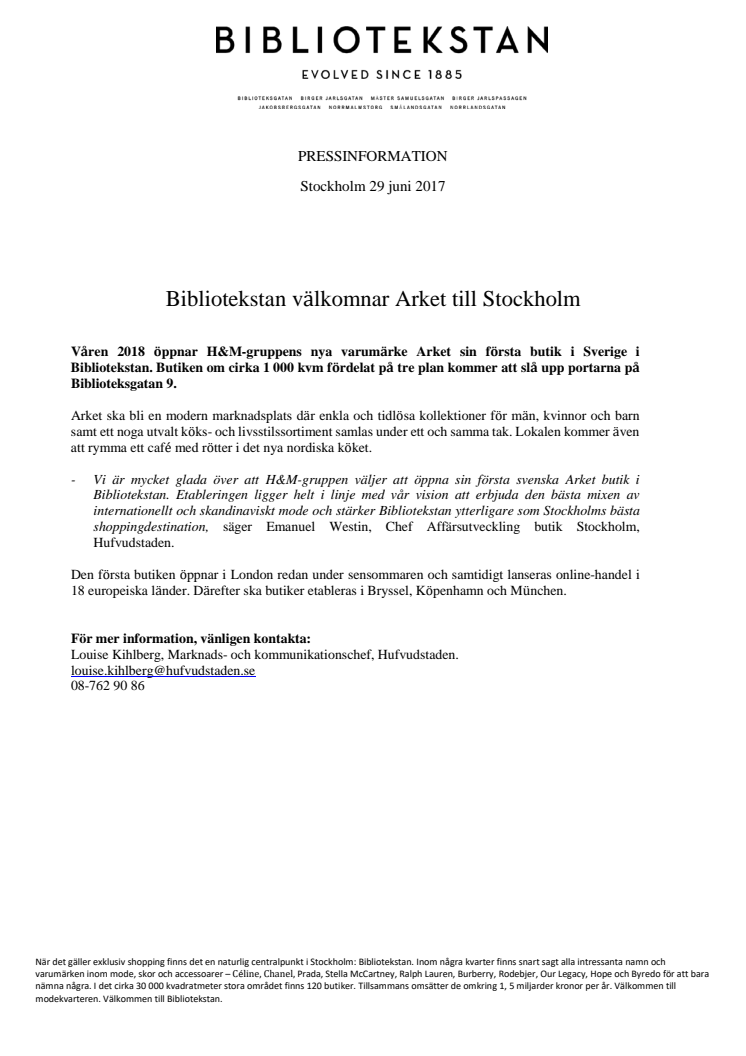 Bibliotekstan välkomnar Arket till Stockholm