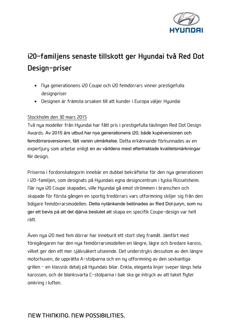 i20-familjens senaste tillskott ger Hyundai två Red Dot Design-priser