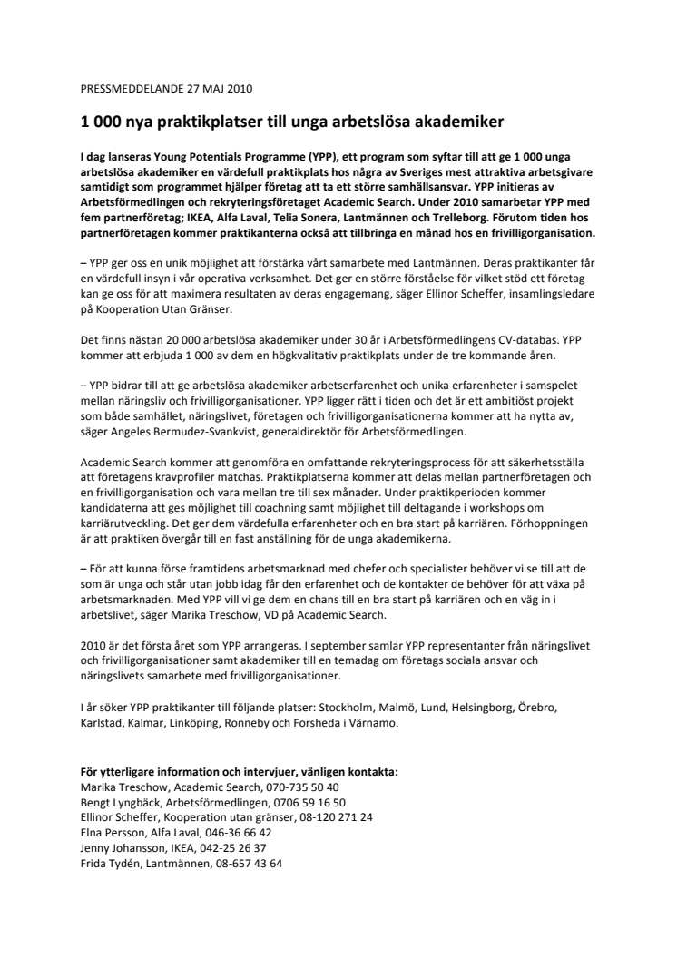 1 000 nya praktikplatser till unga arbetslösa akademiker