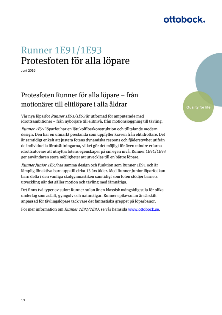 Ottobock släpper protesfoten Runner för alla löpare – från motionärer till elitlöpare i alla åldrar