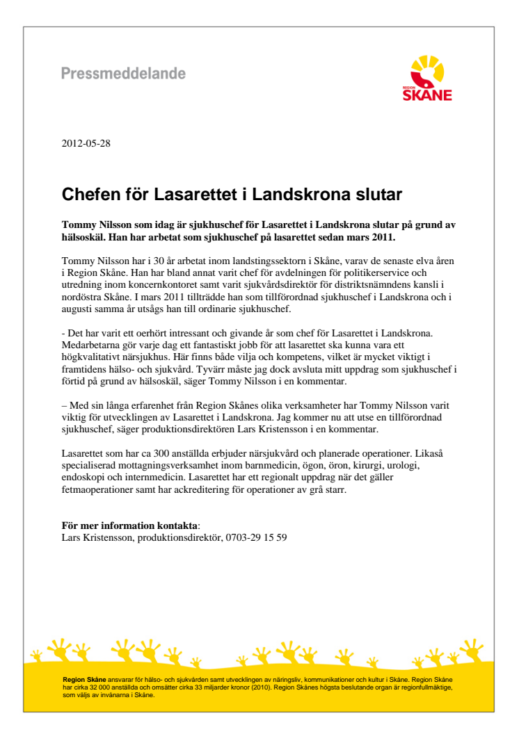 Chefen för Lasarettet i Landskrona slutar 