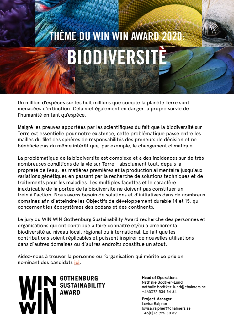 Thème du WIN WIN Award 2020 – Biodiversité