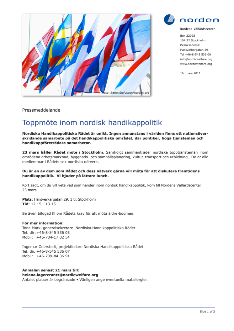 Toppmöte inom nordisk handikappolitik