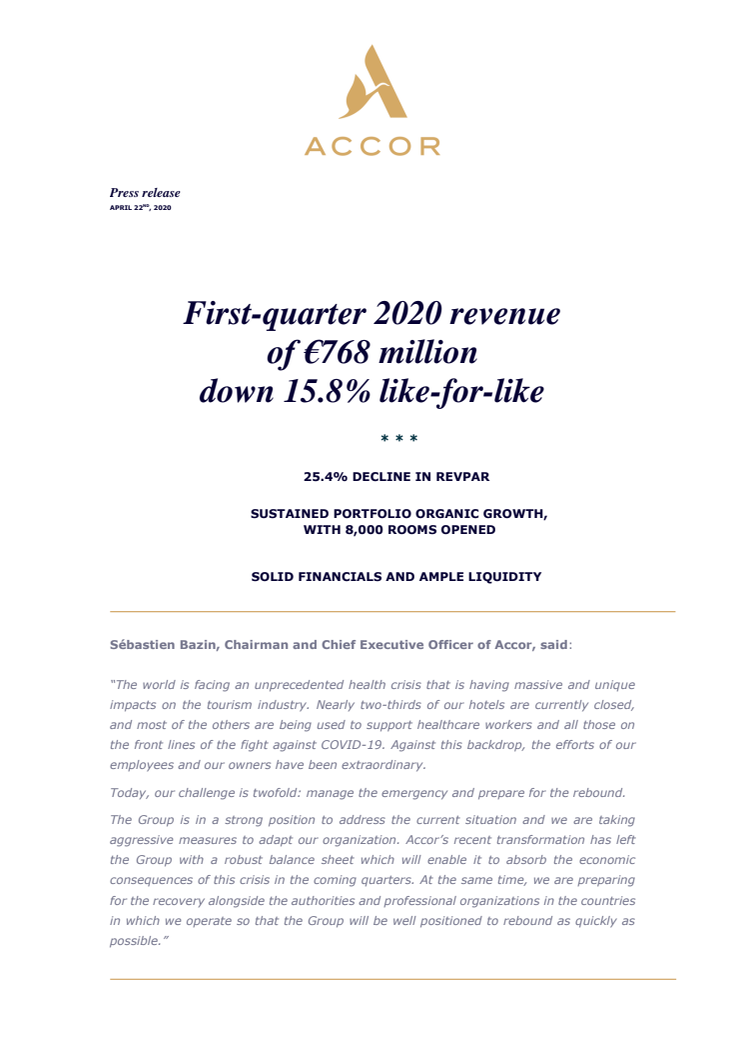 Accor - Q1 2020 Revenues