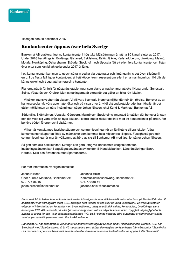 Kontantcenter öppnas över hela Sverige