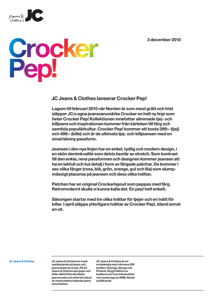 JC Jeans & Clothes lanserar Crocker Pep!