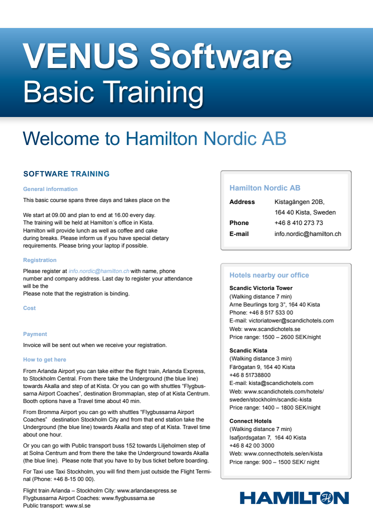 Venus basic and advanced software training during 2018