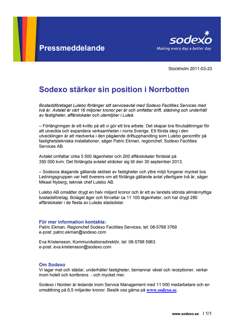 Sodexo stärker sin position i Norrbotten 