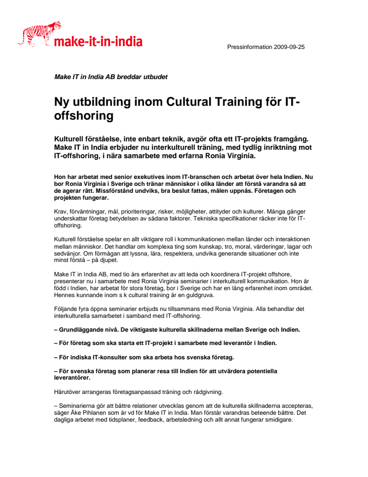 Ny utbildning inom Cultural Training för IT-offshoring 