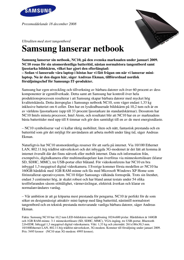 Samsung lanserar netbook