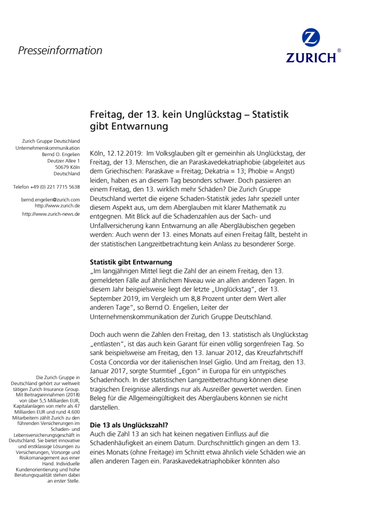 Freitag, der 13. kein Unglückstag – Statistik gibt Entwarnung 