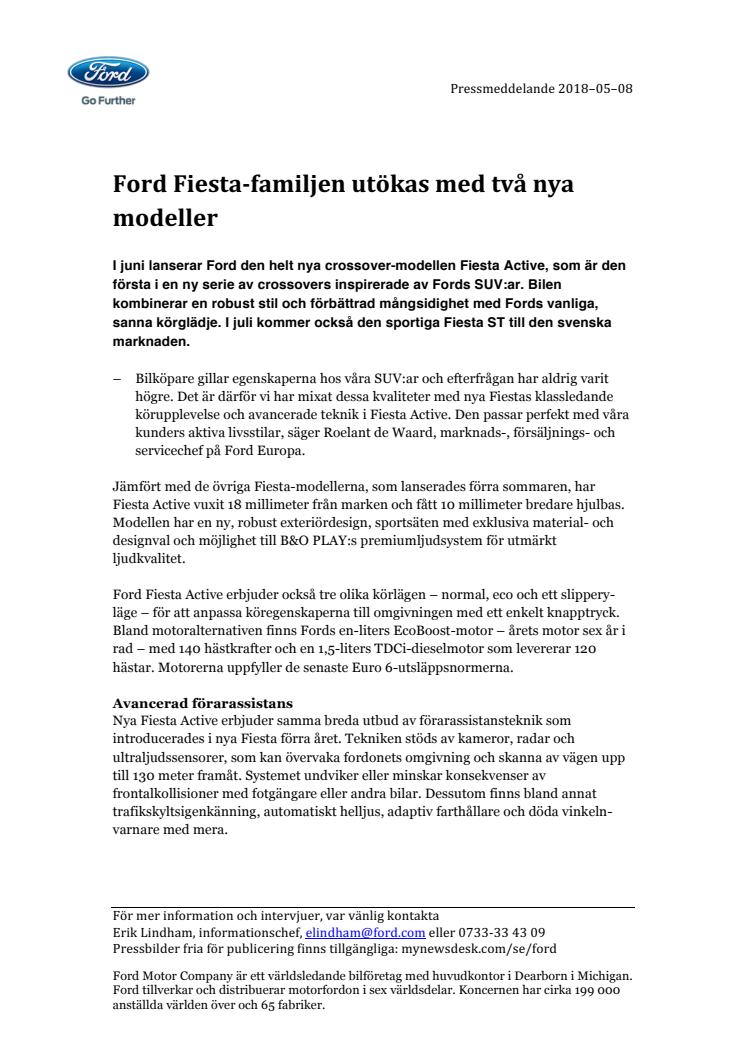 Ford Fiesta-familjen utökas med två nya modeller