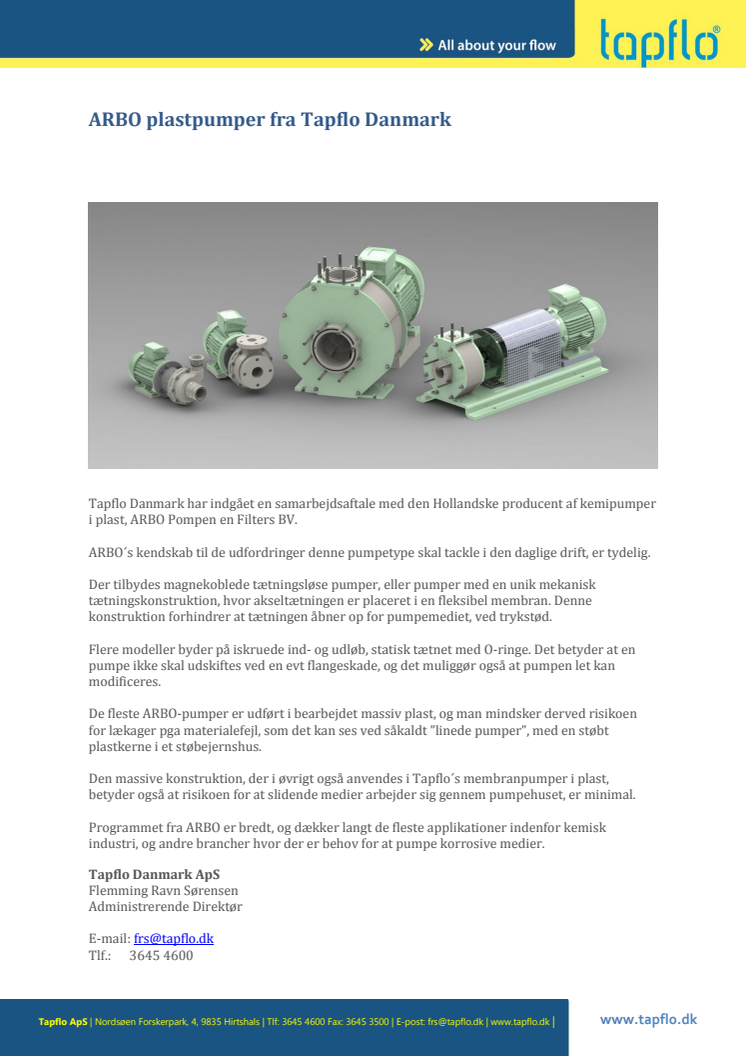 ARBO plastpumper fra Tapflo Danmark.