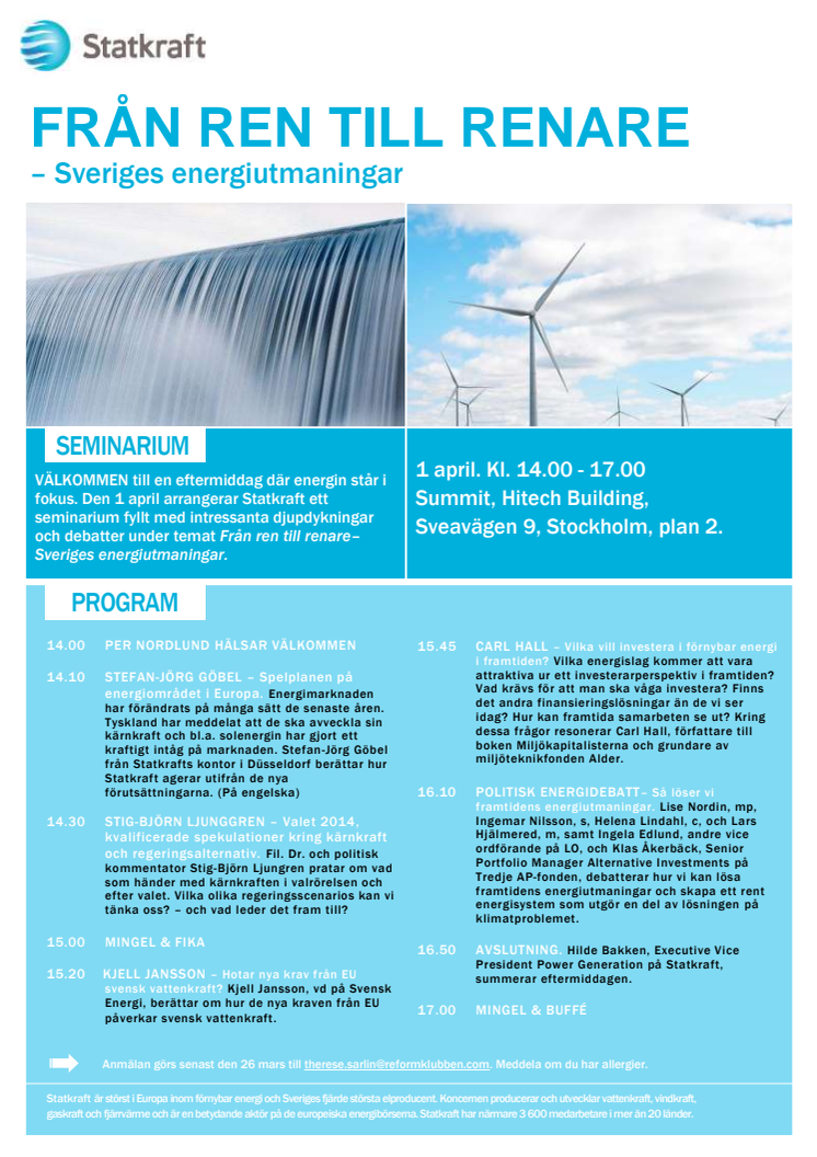 Kärnkraft och framtidens energiutmaningar – Statkraft bjuder in till energipolitisk debatt inför valen