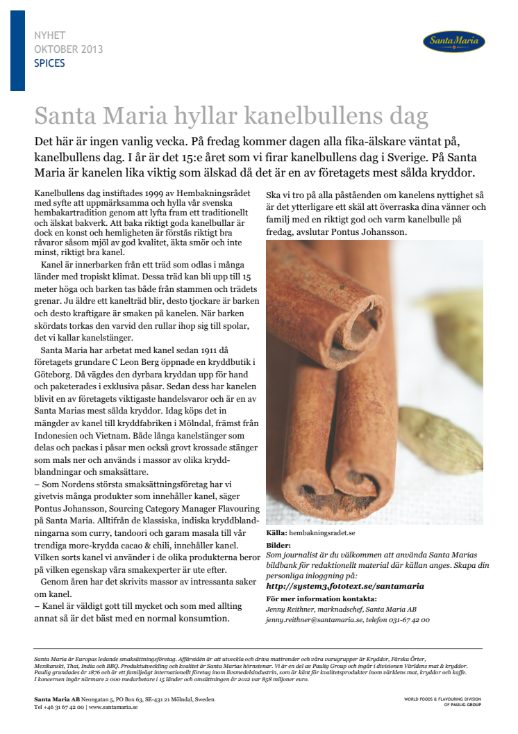 Santa Maria hyllar kanelbullens dag