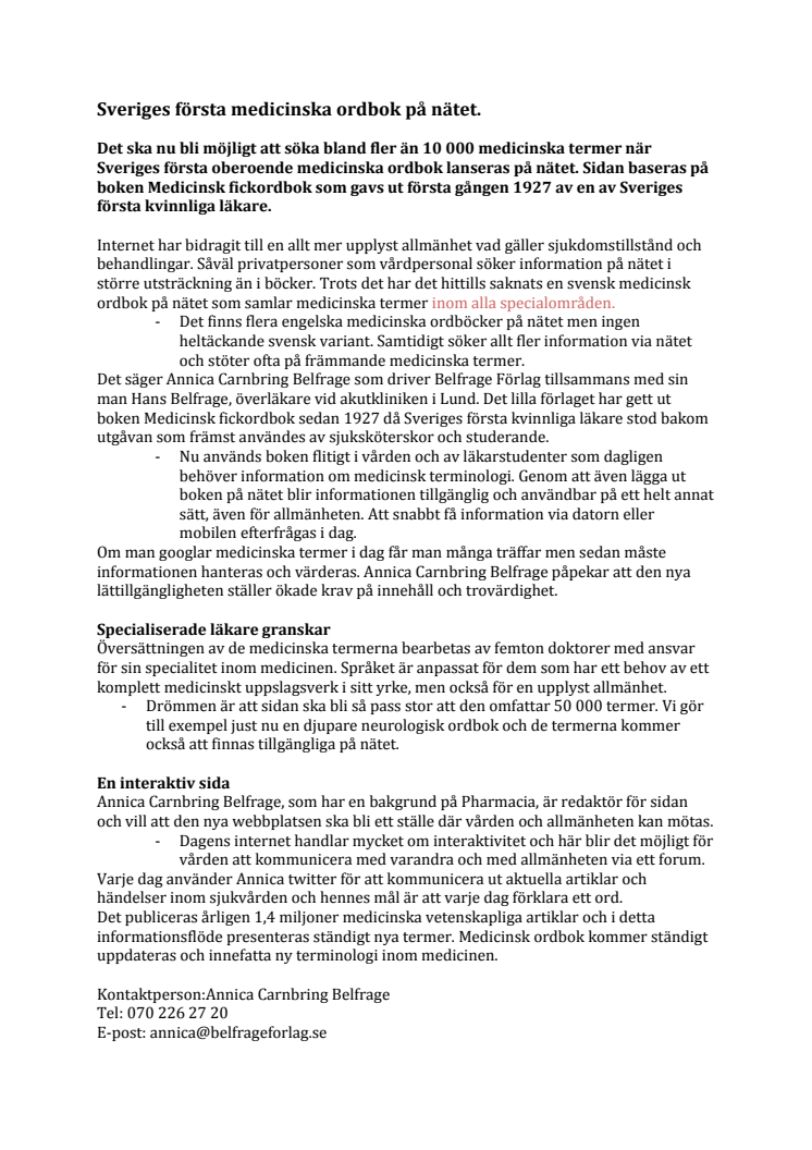 Sveriges första medicinska ordbok på nätet