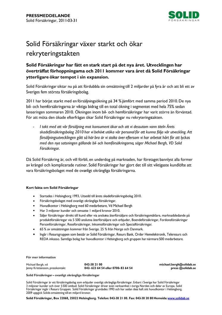 Solid Försäkringar växer starkt och ökar rekryteringstakten