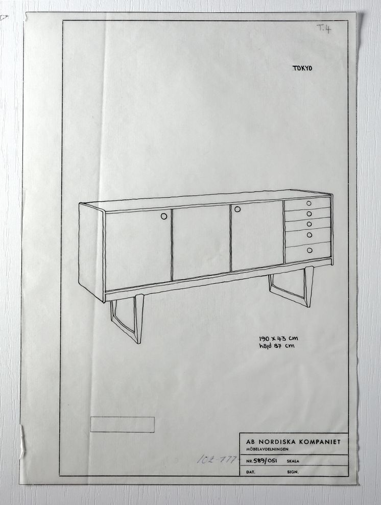 NK skiss sideboard modell Tokyo Nordiska museet