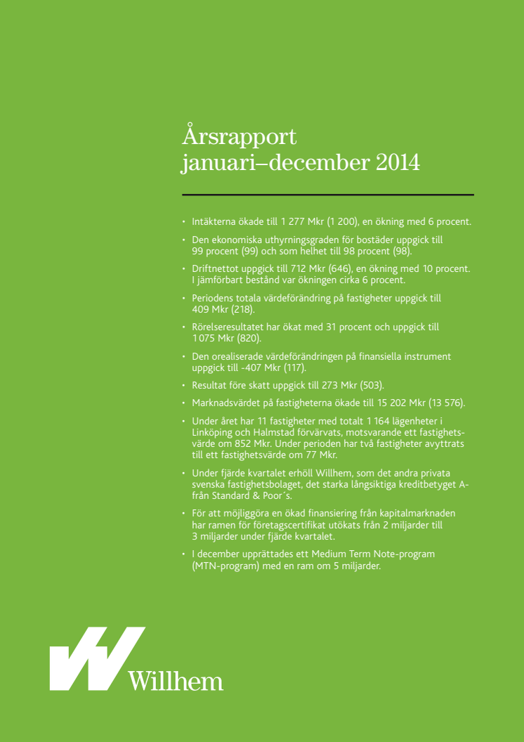 Willhems årsrapport januari – december 2014