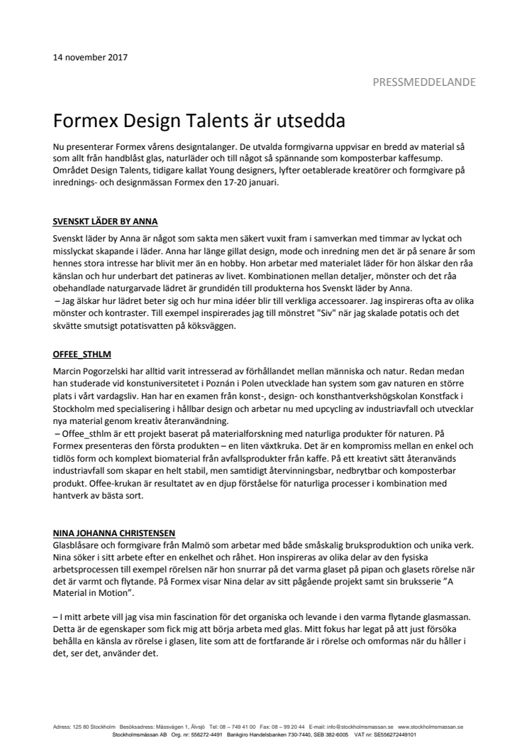 Formex Design Talents är utsedda
