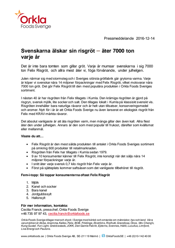 Svenskarna älskar sin risgröt – äter 7000 ton varje år