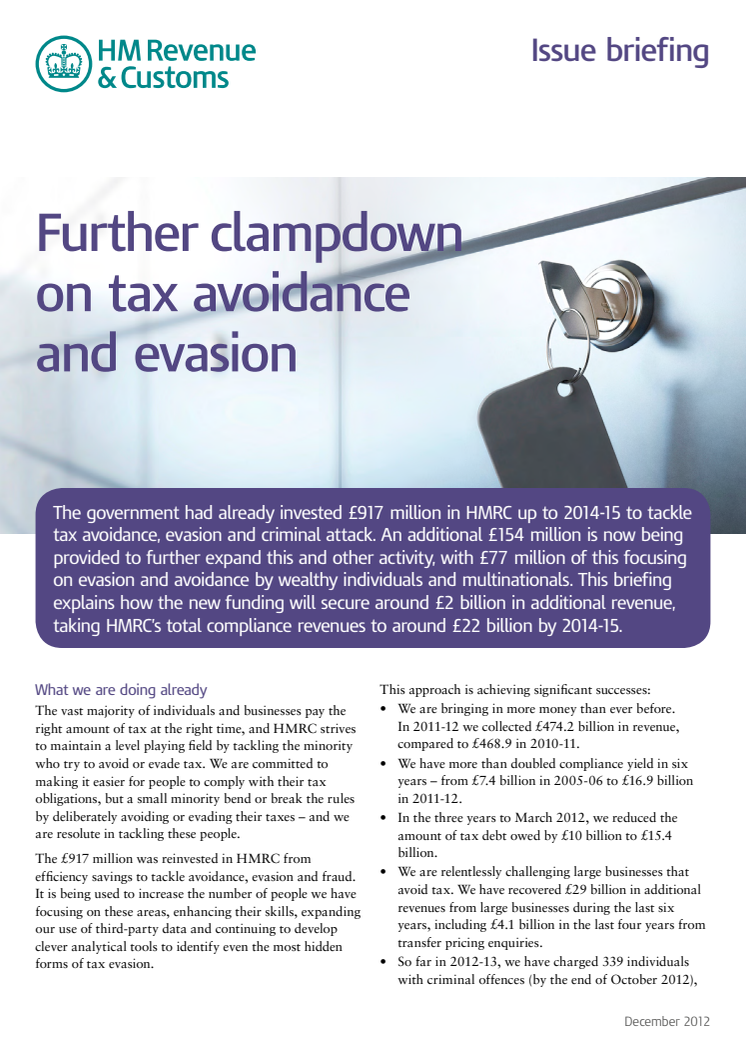 HMRC Briefing - Further clampdown on tax avoidance and evasion