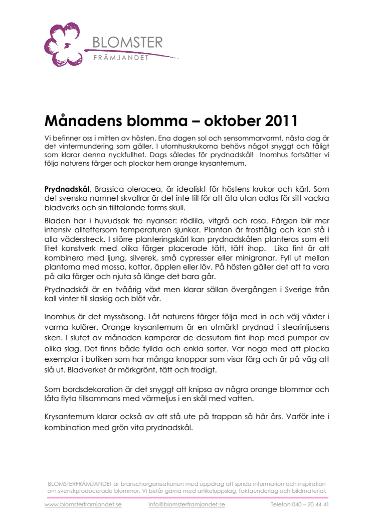 Månadens blomma¬ – oktober 2011