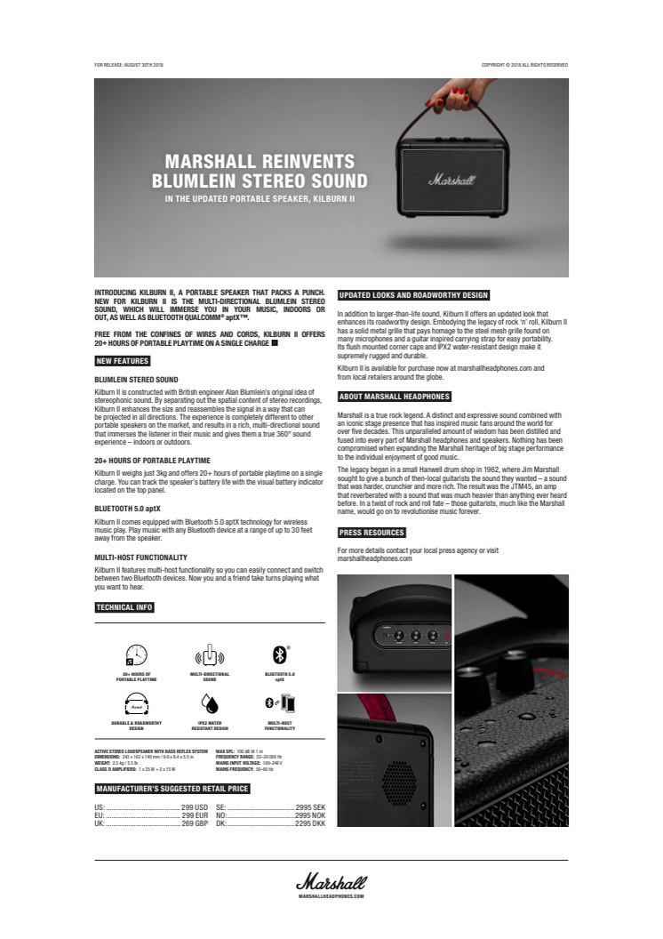 Marshall reinvents Blumlein stereo sound in the updated Killburn II portable speaker