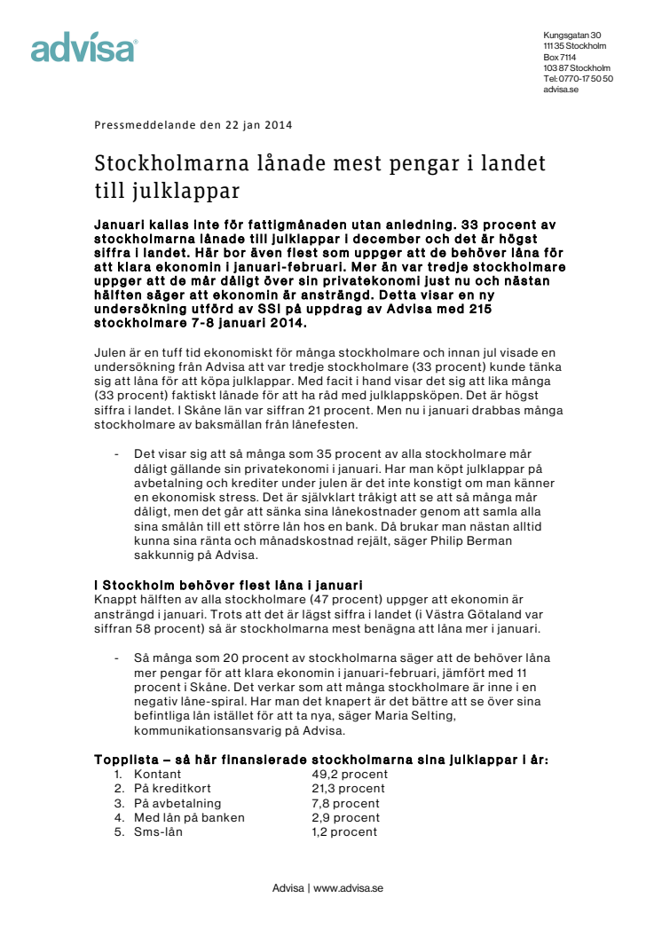 Stockholmarna lånade mest pengar i landet till julklappar