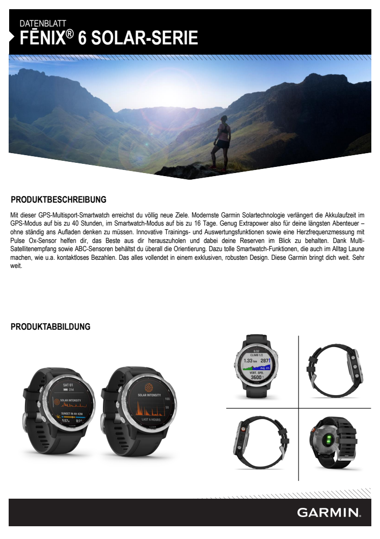 Garmin Datenblatt fenix 6 Solar-Serie CE