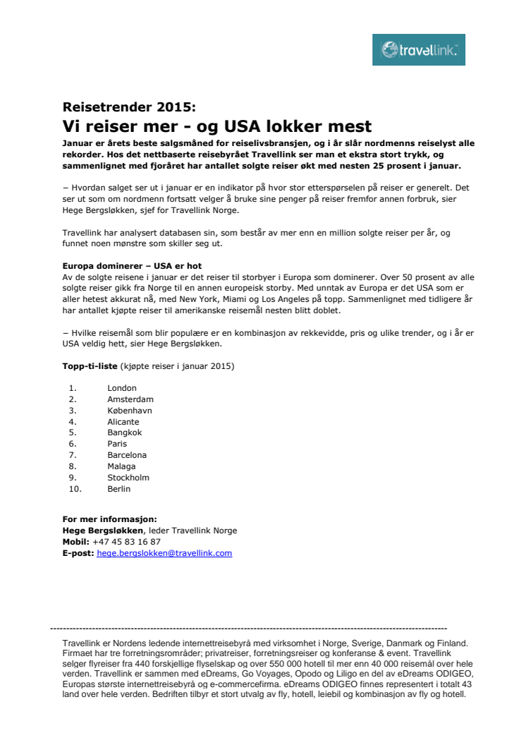 Reisetrender 2015: Vi reiser mer - og USA lokker mest