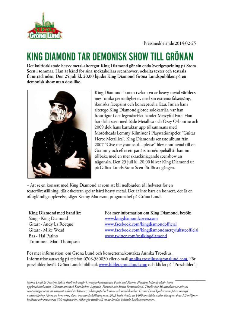 King Diamond tar demonisk show till Grönan
