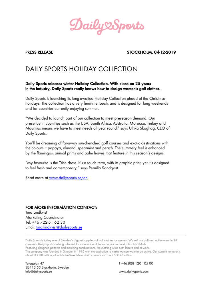 DAILY SPORTS HOLIDAY COLLECTION