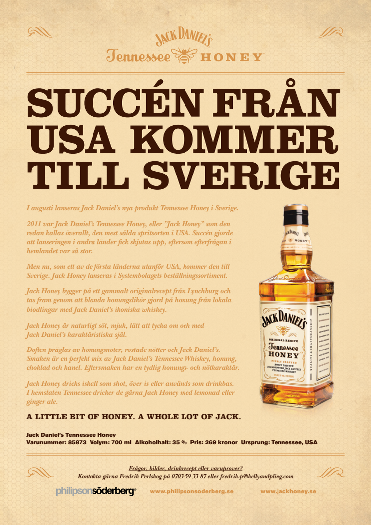 Jack Daniel's Tennessee Honey - Succén från USA kommer till Sverige
