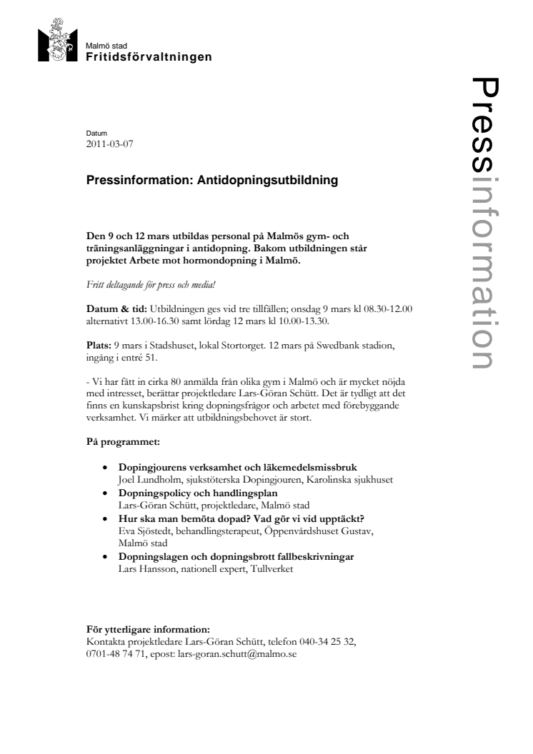 Pressinformation: Antidopningsutbildning 