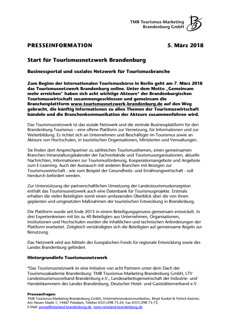 Start für Tourismusnetzwerk Brandenburg