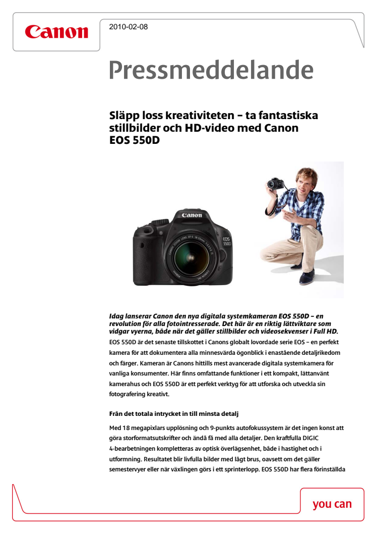 Släpp loss kreativiteten – ta fantastiska stillbilder och HD-video med Canon EOS 550D