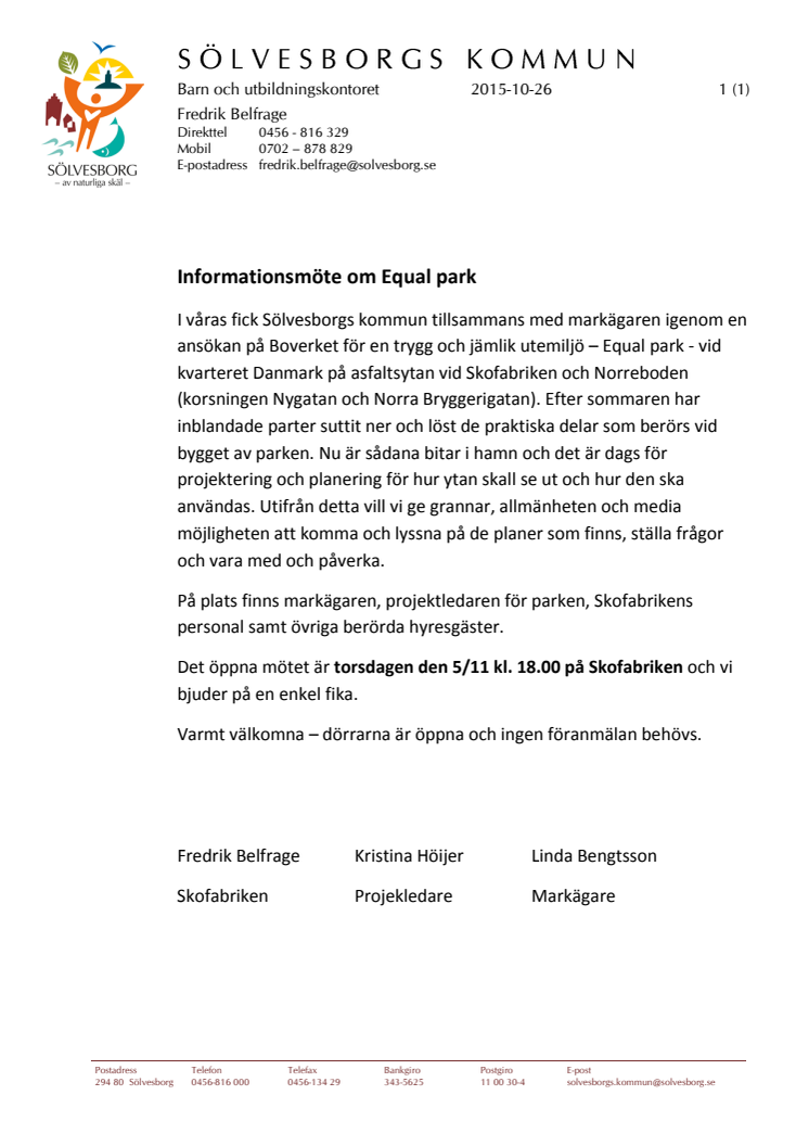 Informationsmöte om Equal park