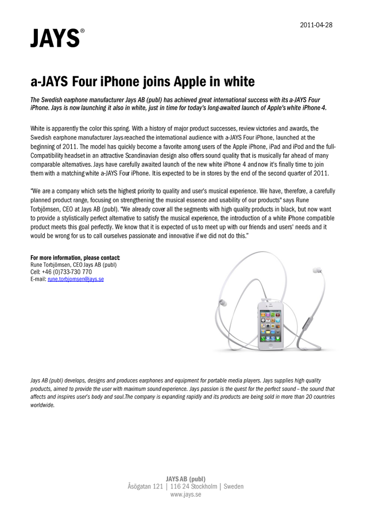 a-JAYS Four iPhone joins Apple in white