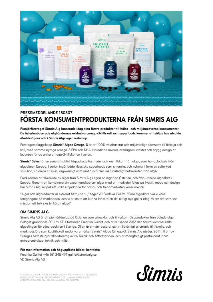 Första konsumentprodukterna från Simris Alg