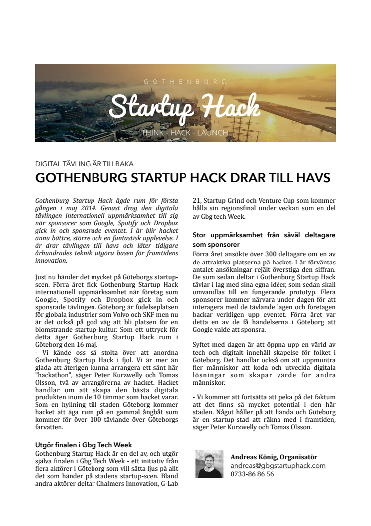 DIGITAL TÄVLING TILLBAKA - STARTUP HACK DRAR TILL HAVS