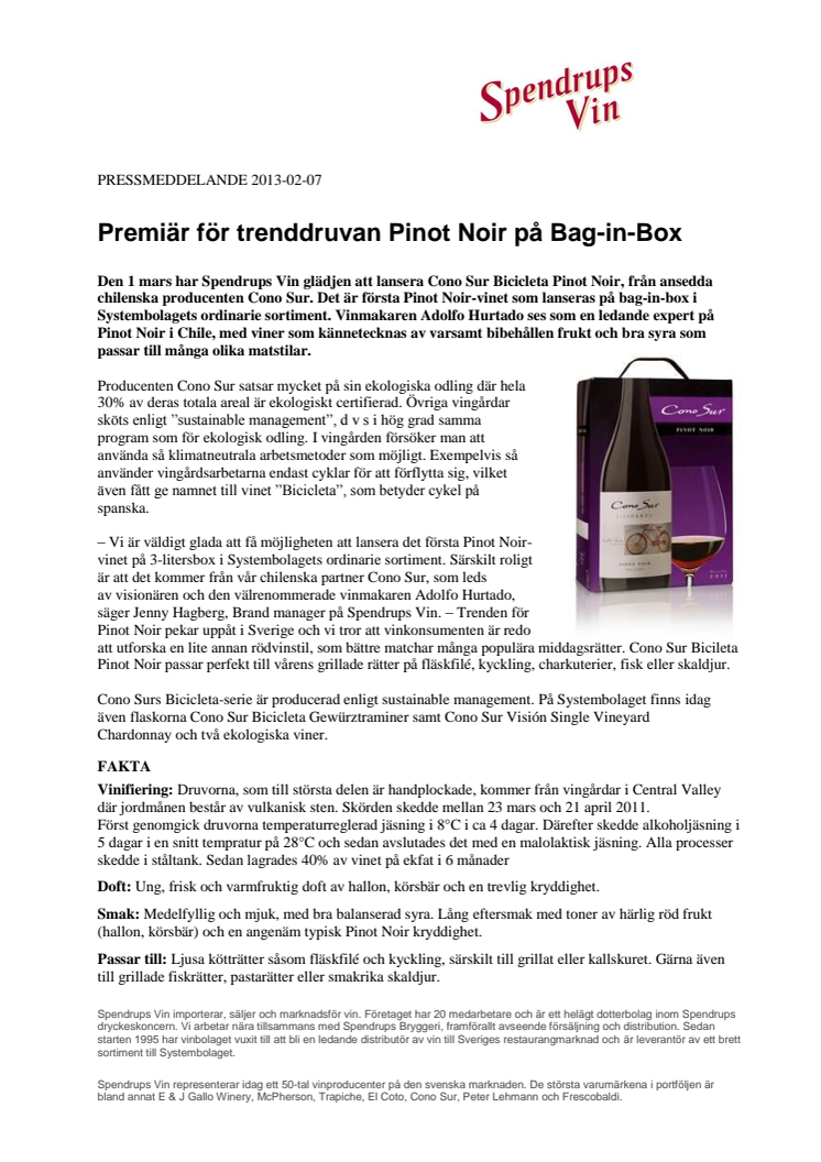 Premiär för trenddruvan Pinot Noir på Bag-in-Box 