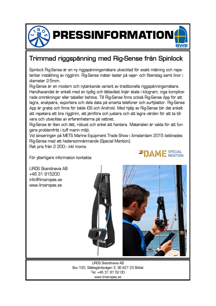 Trimmad riggspänning med Rig-Sense från Spinlock