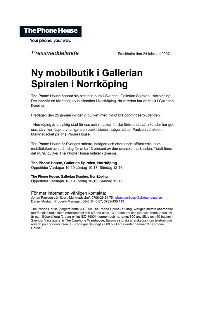 Ny mobilbutik i Gallerian Spiralen i Norrköping