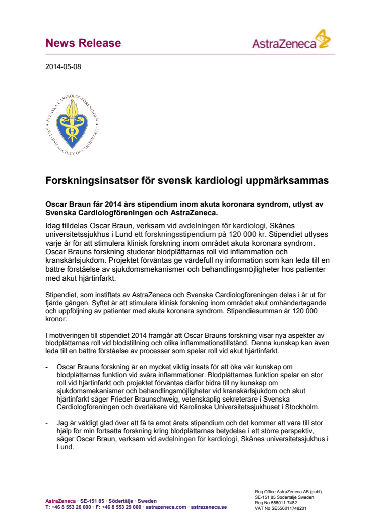 Forskningsinsatser för svensk kardiologi uppmärksammas 