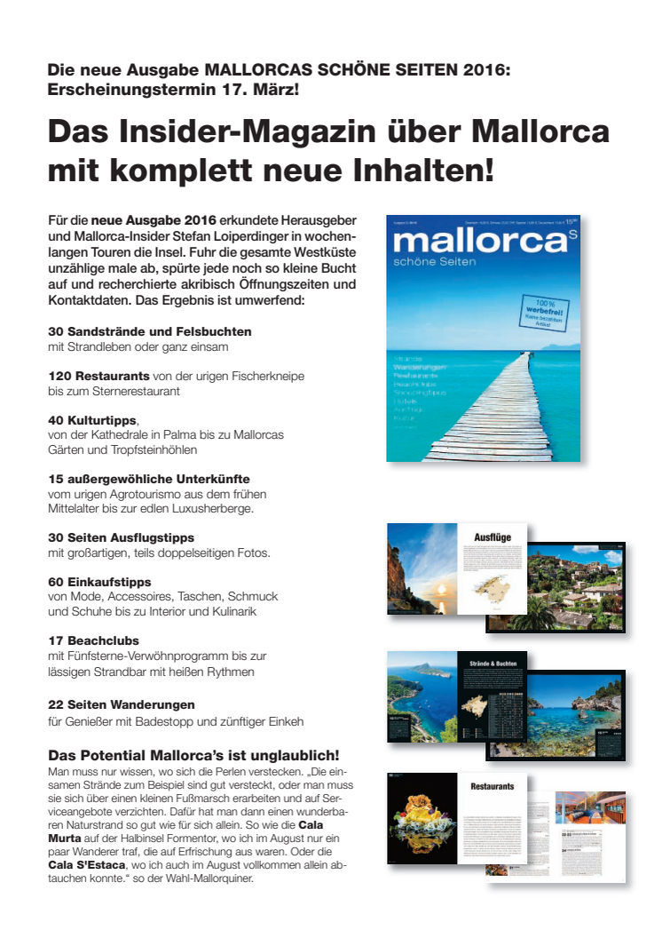 Die neue Ausgabe MALLORCAS SCHÖNe SEITeN 2016