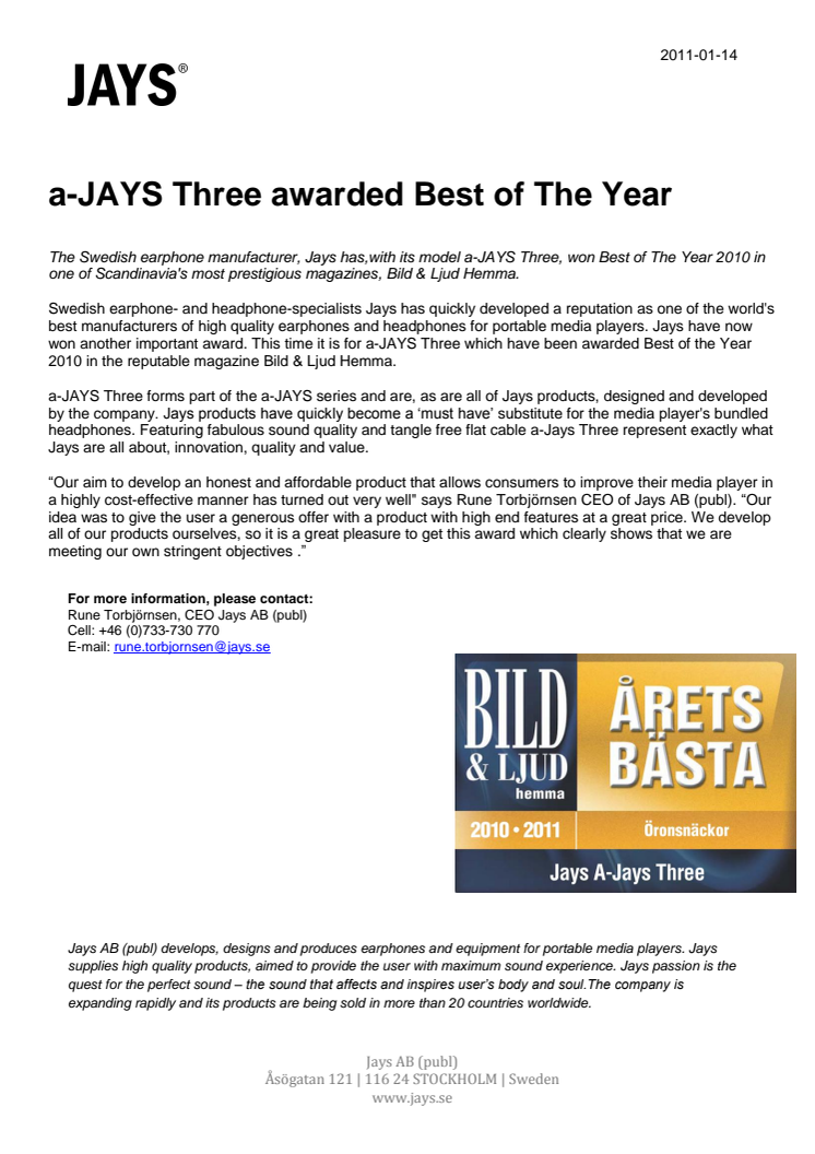 a-JAYS Three awarded Best of The Year