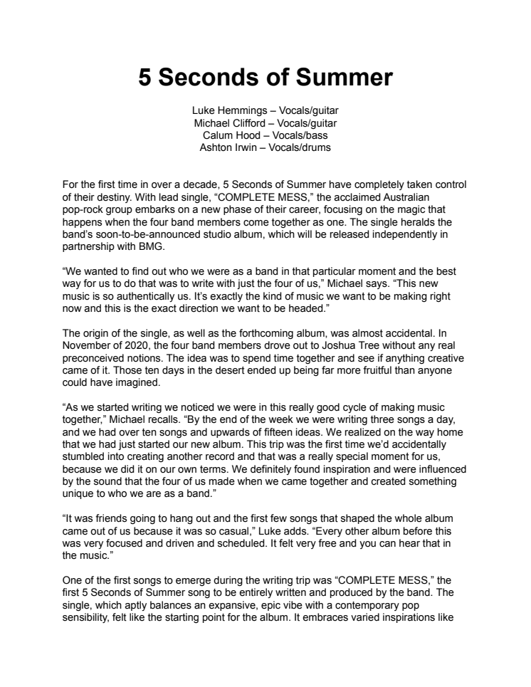 5 Seconds of Summer - engelsk biografi (Complete Mess)