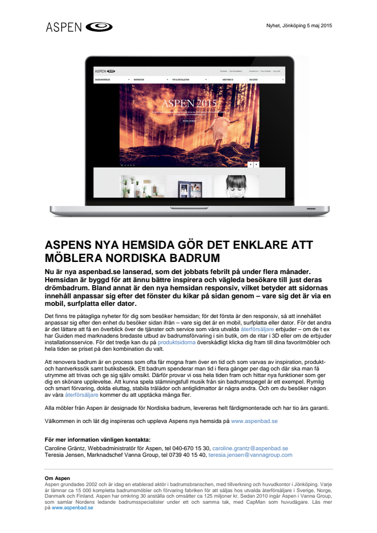 Aspens nya hemsida gör det enklare att möblera Nordiska badrum